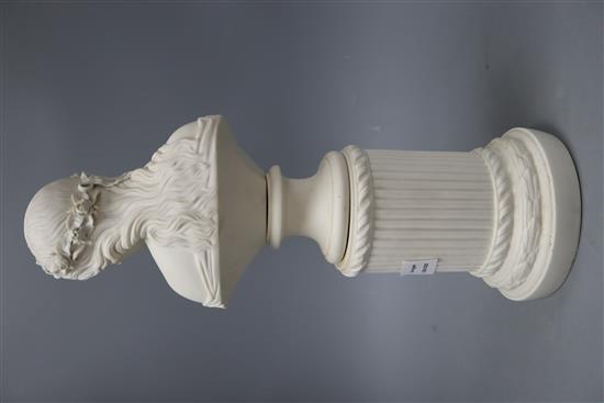 A parian bust of a classical maiden, on a pillar, height 49cm